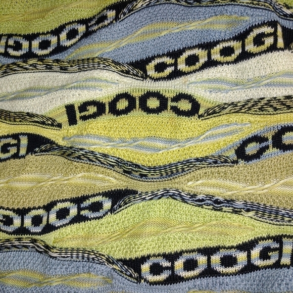 COOGI Spellout Sweater 3XL Mercerized Cotton 3D Knit Blue Green Black RARE - Picture 4 of 9